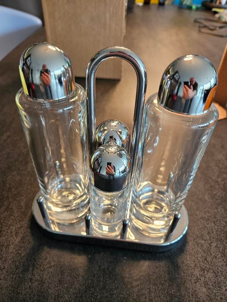Alessi Menage Set 5070 van Sottsass olie, azijn, peper, zout, Ophalen of Verzenden, Nieuw, Alessi