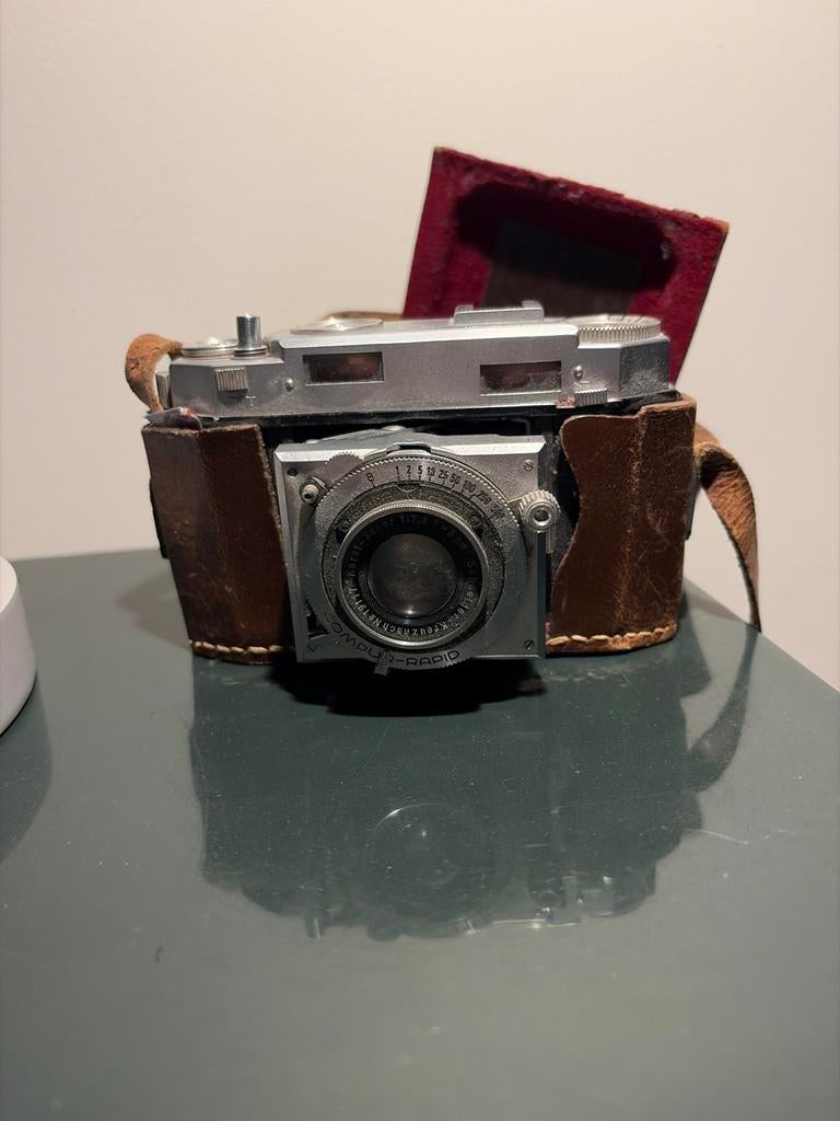 Agfa Karat Compur-Rapid camera met leren tas, Ophalen of Verzenden, Gebruikt, Compact, Overige Merken