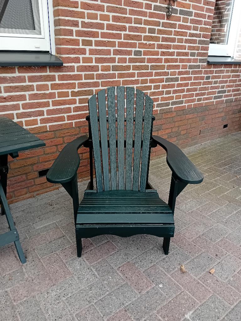 Adirondack hardhouten tuinset (grachtengroen), Tuin en Terras, Tuinsets en Loungesets, Ophalen, Gebruikt, Hardhout, 3 zitplaatsen