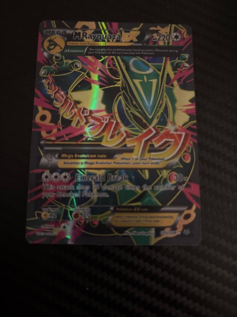Pokémon M Rayquaza EX kaart - FULL ART, Ophalen of Verzenden, Gebruikt, Losse kaart, Foil