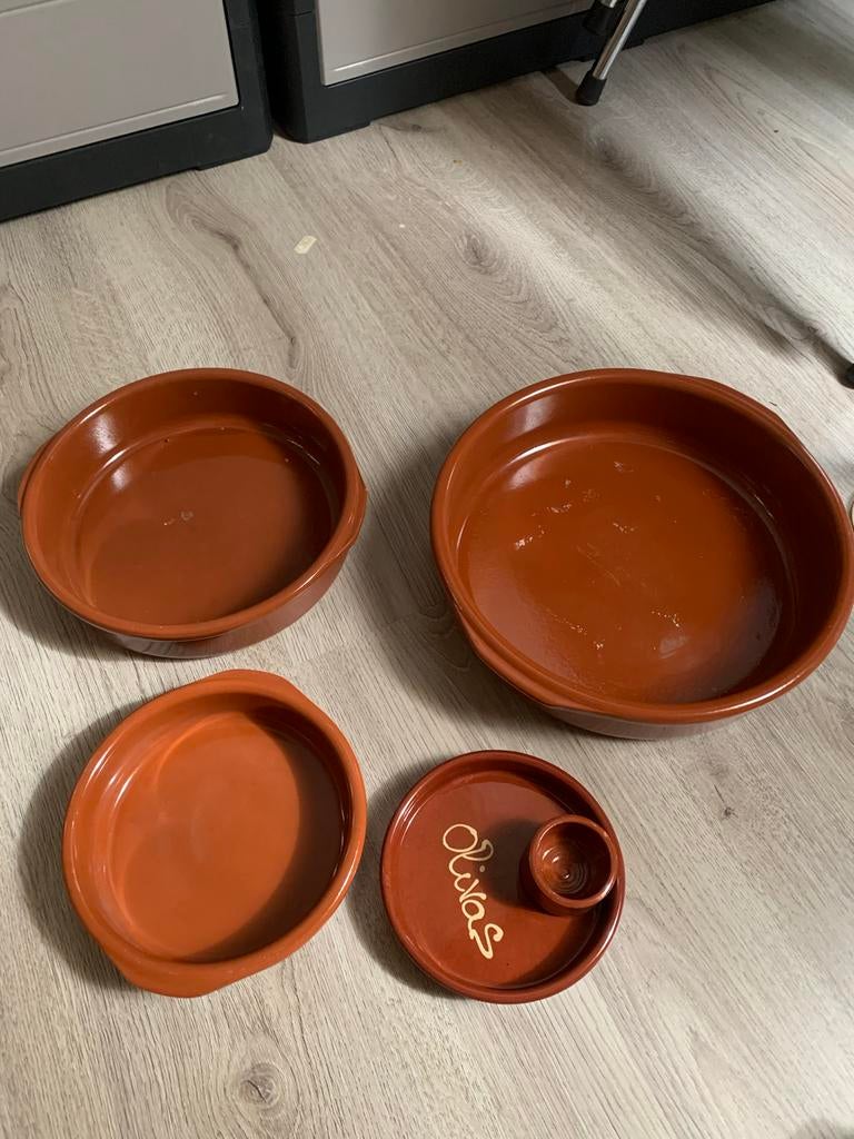 Tapas set - Aardewerk schalen en kommetje, Ophalen, Gebruikt, Schaal of Schalen, Effen