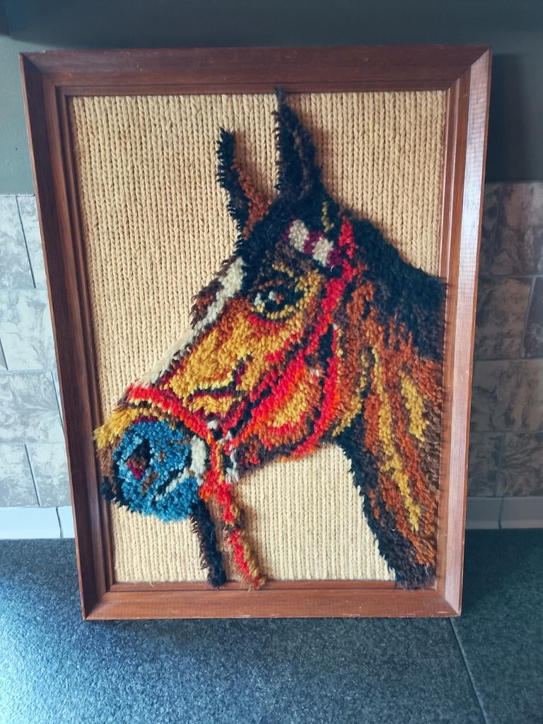 Vintage Smyrna wandkleed paard, Ophalen of Verzenden, Huis en Inrichting