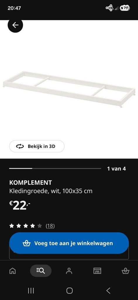 Komplement kledingroede en plank 100x35 wit, Huis en Inrichting, Ophalen