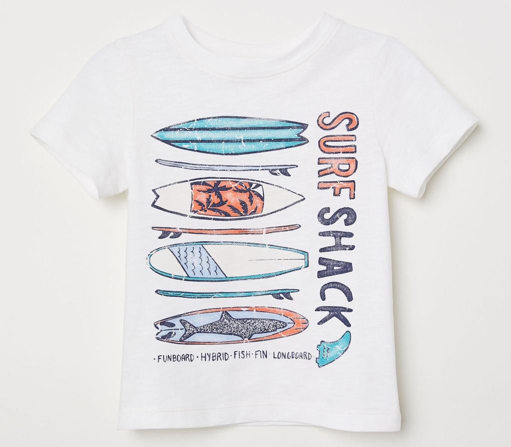 H&M wit t-shirt shirt polo Surf Shack surfplanken 134-140, Kinderen en Baby's, Kinderkleding | Maat 134, H&M, Nieuw, Ophalen of Verzenden