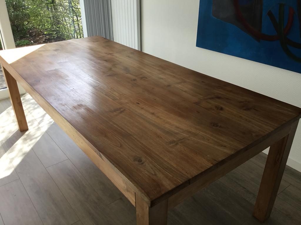 Teak houten eettafel 220 cm x 100 cm, Ophalen, 100 tot 150 cm, 200 cm of meer, Zo goed als nieuw