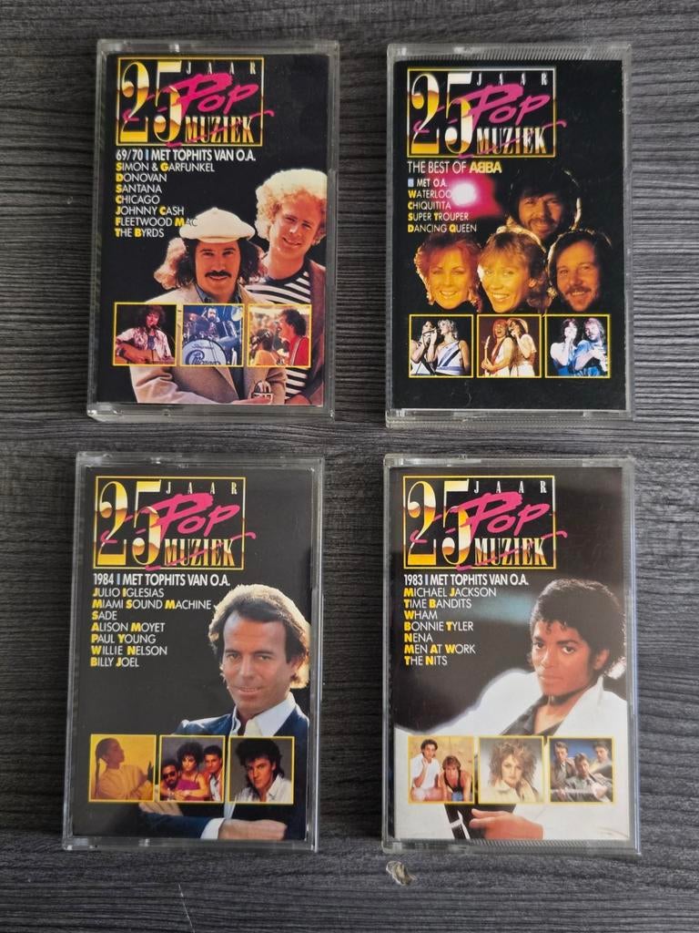 4 x 25 Jaar Popmuziek cassettebandjes – jaren 69/70, ABBA, 1, 2 t/m 25 bandjes, Overige genres, Ophalen of Verzenden, Zo goed als nieuw