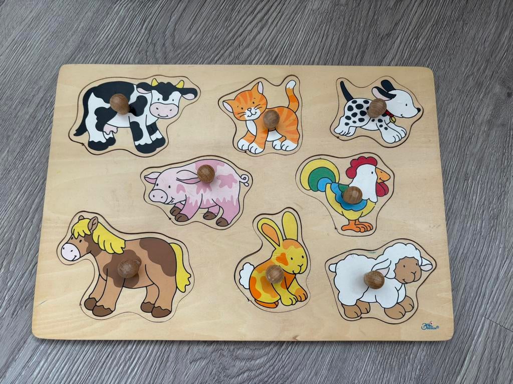 Houten puzzel dieren met fijne grote knoppen, Ophalen of Verzenden, Minder dan 10 stukjes, Zo goed als nieuw, 6 maanden tot 2 jaar