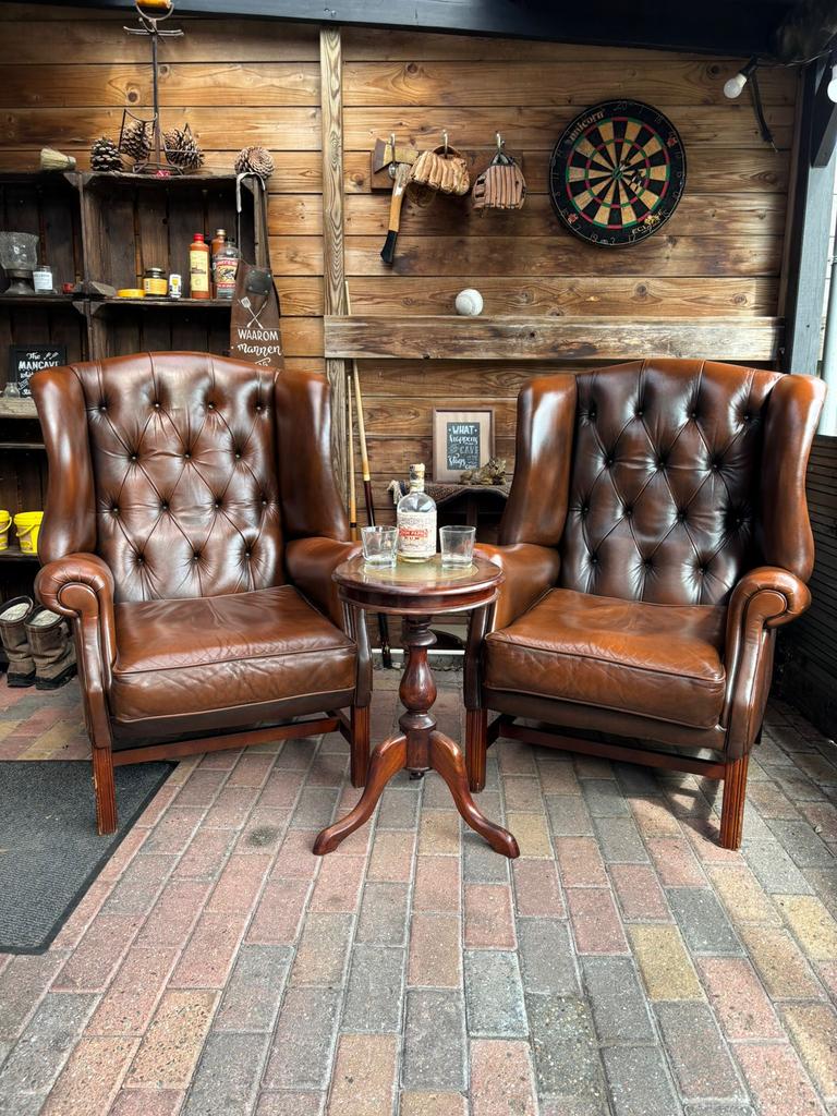 Super set chesterfield Oorfauteuils, Huis en Inrichting, Fauteuils, Ophalen of Verzenden, Zo goed als nieuw, 75 tot 100 cm, Leer