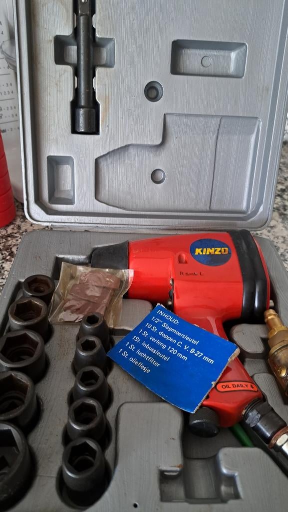 Kinzo pneumatische (perslucht) slagmoersleutel set, Ophalen of Verzenden, Gebruikt