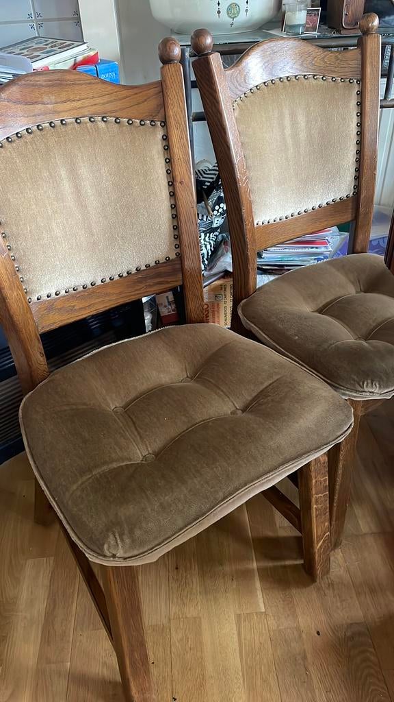 4 stevige Eettafel stoelen 80-er jaren, bijna gratis…, Ophalen, Gebruikt, Overige kleuren, Stof