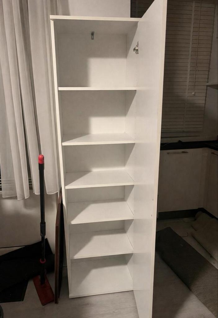 Witte kast met planken, Huis en Inrichting, Kasten | Kledingkasten, Overige materialen, Gebruikt, 150 tot 200 cm, 25 tot 50 cm