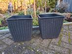 Set van 2 gevlochten rotan bloempotten - 33x31x31 cm, Kunststof, Vierkant, Zo goed als nieuw, Minder dan 40 cm
