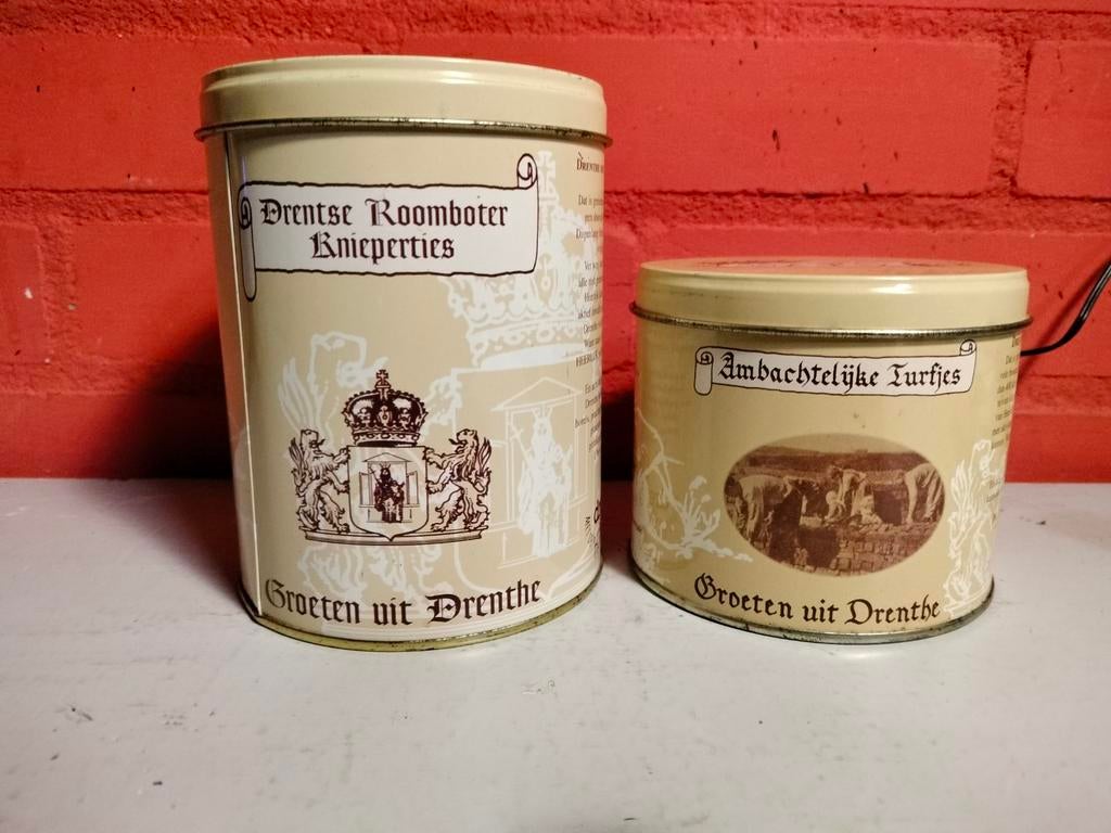 Koekblikken groeten uit Drenthe.knieperties turfjes, Verzamelen, Blikken, Ophalen of Verzenden, Gebruikt, Koek(jes), Overige merken