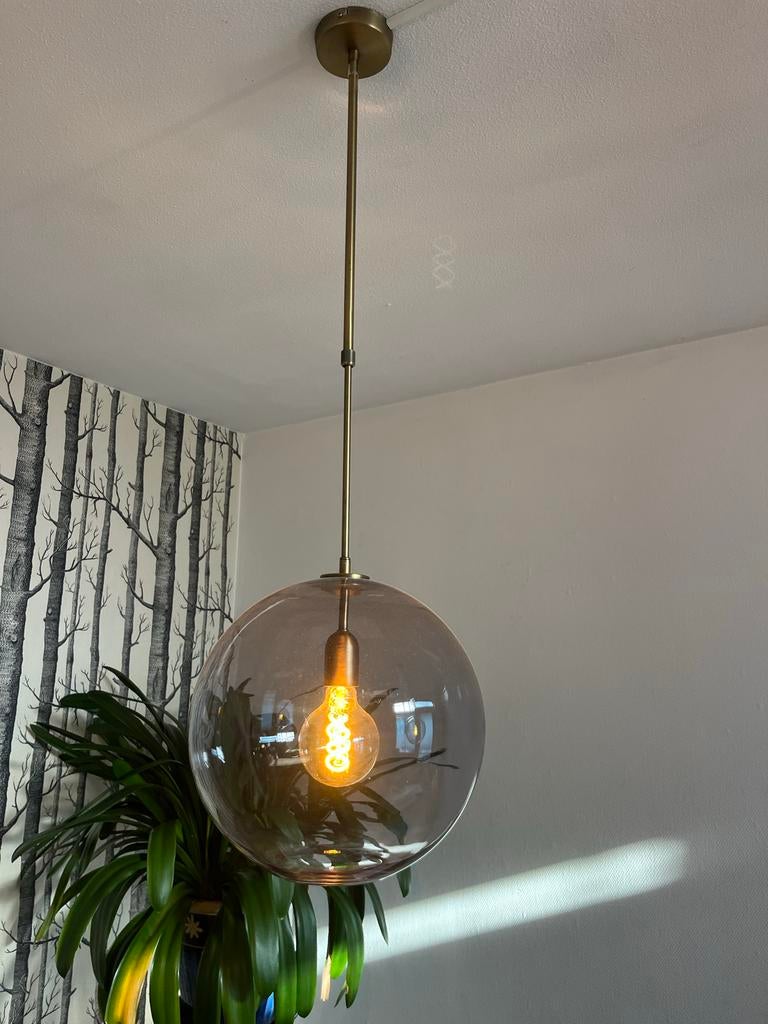 Twee stuks mooie rookglasen lampen van de Karwei, Ophalen, Gebruikt, Glas, Minder dan 50 cm