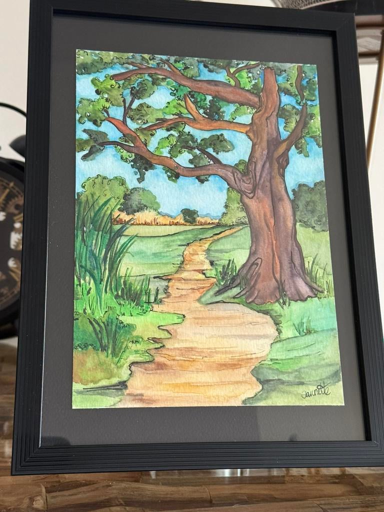 Oude Boom  Schilderij / Aquarel in lijst, Ophalen of Verzenden