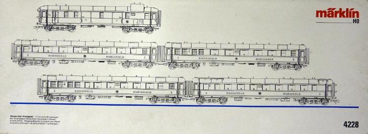 Märklin 4228 Set (5) Rijtuigen Rheingold DB, Hobby en Vrije tijd, Modeltreinen | H0, Nieuw, Wagon, Wisselstroom, Märklin, Ophalen of Verzenden