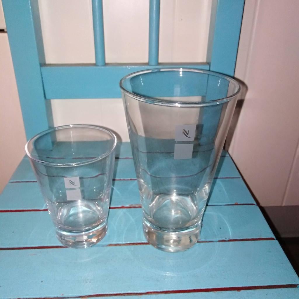 Nespresso glazen: 1x Latte Macchiato en 1x Espresso, Ophalen, Glas of Glazen, Gebruikt, Glas
