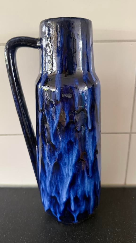 Vintage West-Germany vaas, blauw, 20 cm, Antiek en Kunst, Antiek | Vazen, Ophalen of Verzenden