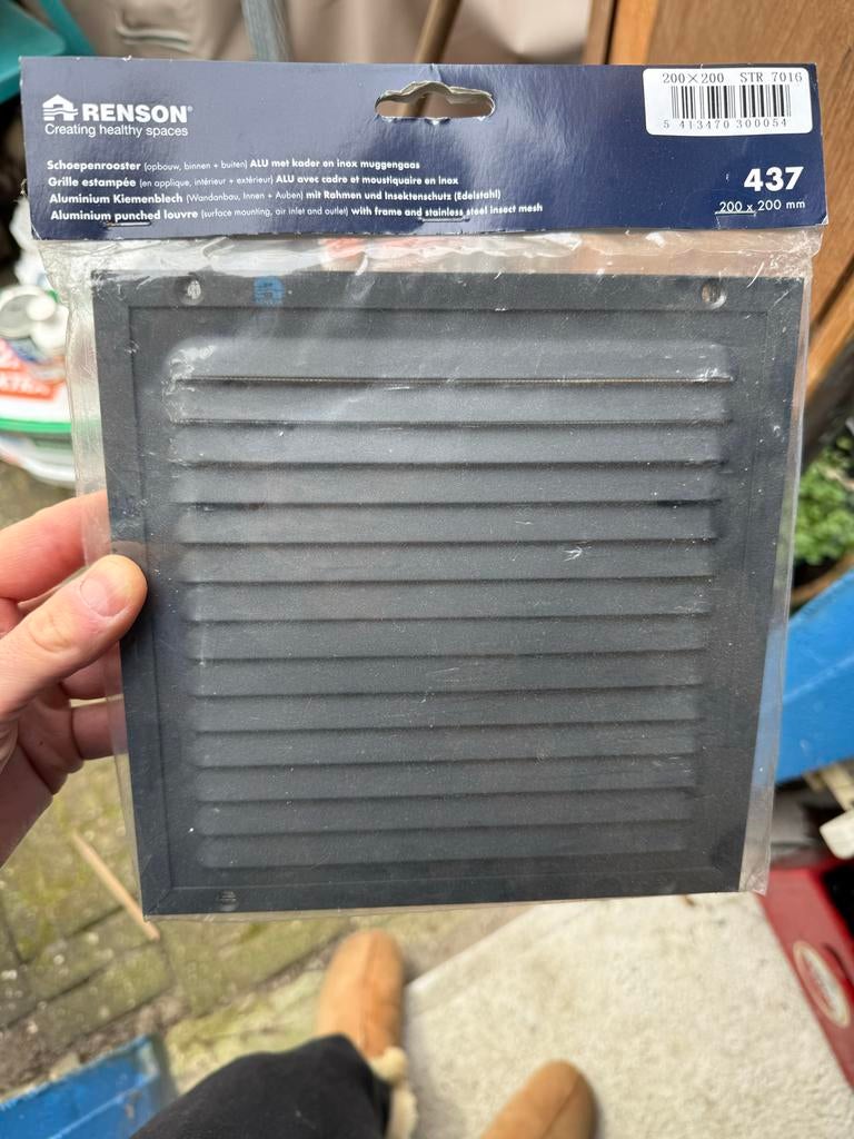 Schoepenrooster ventilatierooster 20x20cm antraciet/grijs, Ophalen, Nieuw, Ventilator