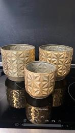 3 bloempotten goudkleur, Tuin en Terras, Ophalen, Kunststof, Rond, Zo goed als nieuw