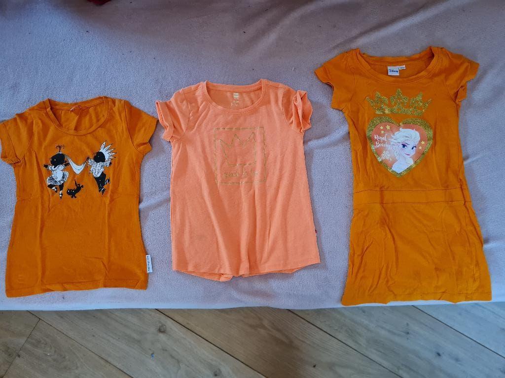 Oranje t-shirt meisje, koningsdag maat 122 128, Kinderen en Baby's, Ophalen of Verzenden, Gebruikt, Meisje, Shirt of Longsleeve