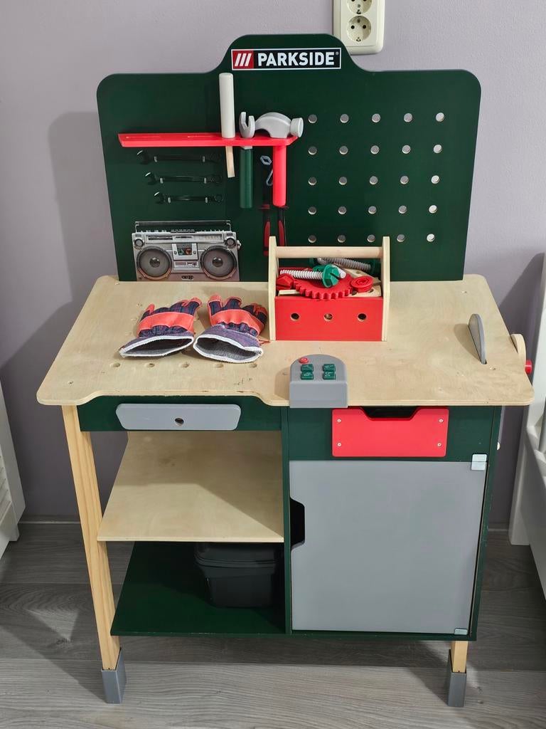 Houten werkbank met accessoires voor kinderen, Ophalen