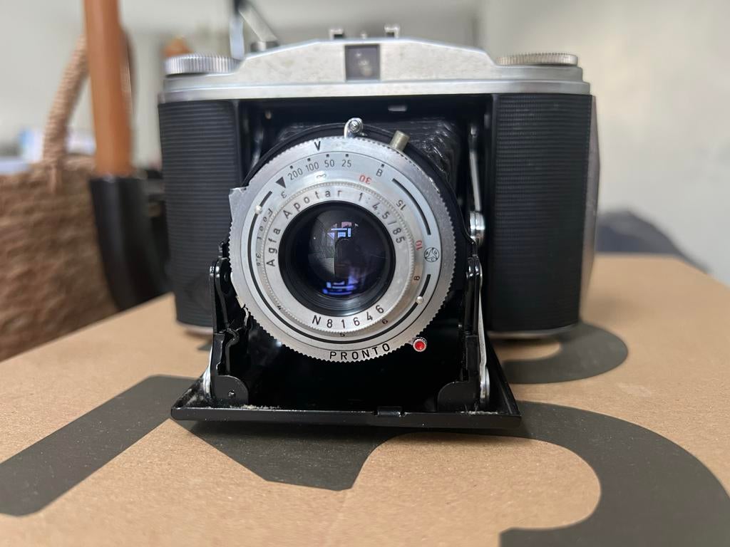 Agfa Isolette 2 met Agfa Apotar 1:4,5/85 lens, Ophalen of Verzenden, Gebruikt, Compact, Overige Merken
