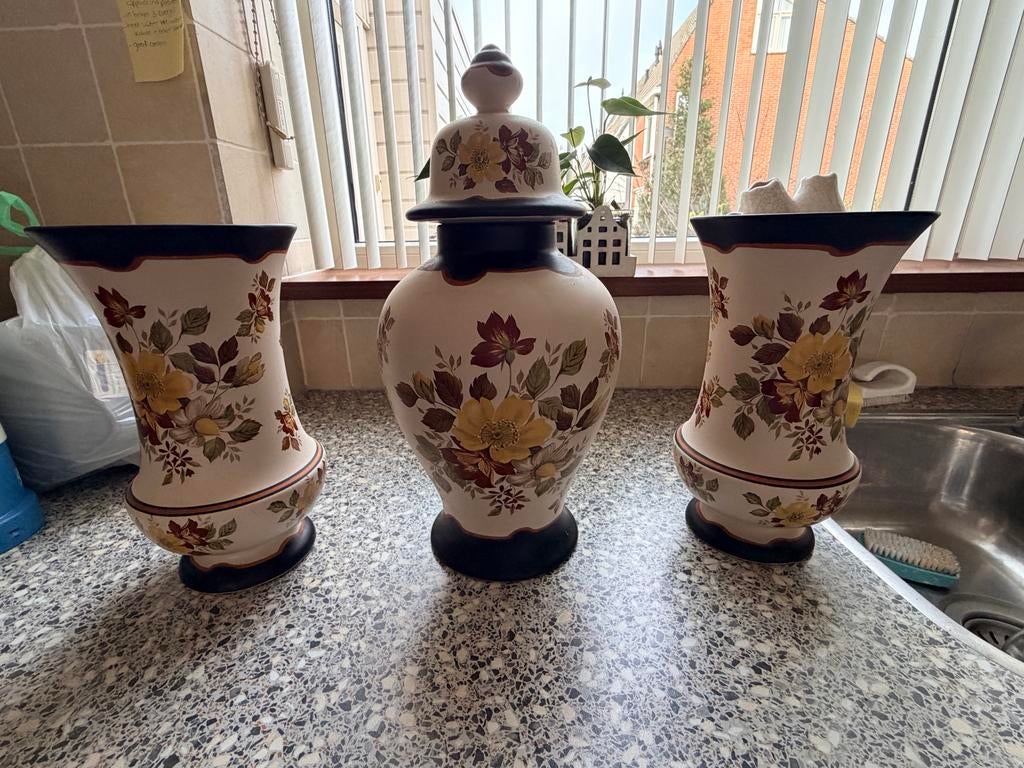 Set van 3 Modica Gouda-Plateel vazen, handbeschilderd, Antiek en Kunst, Antiek | Vazen, Ophalen of Verzenden