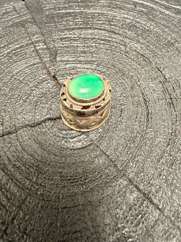 Vinaigrette doosje met groene steen zilver 925, Verzenden, Zilver