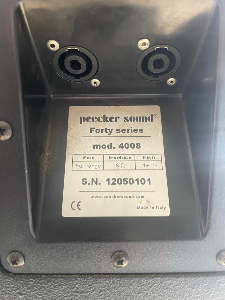 Complete Geluidsset: QSC Sub, 4x Peecker Speakers, Peecker A, Ophalen, Gebruikt