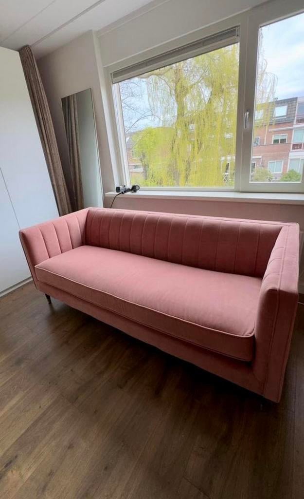 Roze velvet bank (nog in zeer nette staat), Ophalen, Tweepersoons, 75 tot 100 cm, Zo goed als nieuw