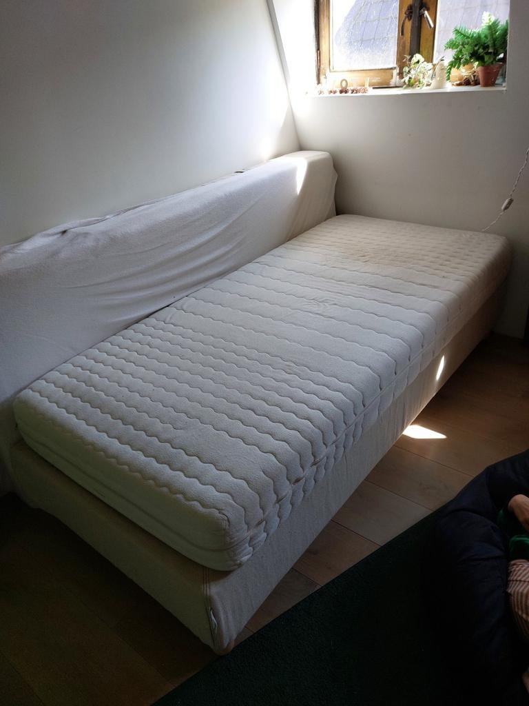 Espevär-boxspring + topper 'Tussöy', Ophalen, Eenpersoons, Beige, Zo goed als nieuw