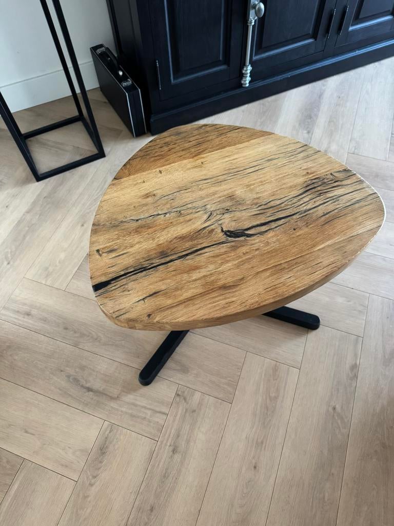 Eiken wagondelen bijzettafel, Huis en Inrichting, Tafels | Salontafels, Ophalen of Verzenden, Zo goed als nieuw, Rechthoekig, Minder dan 50 cm