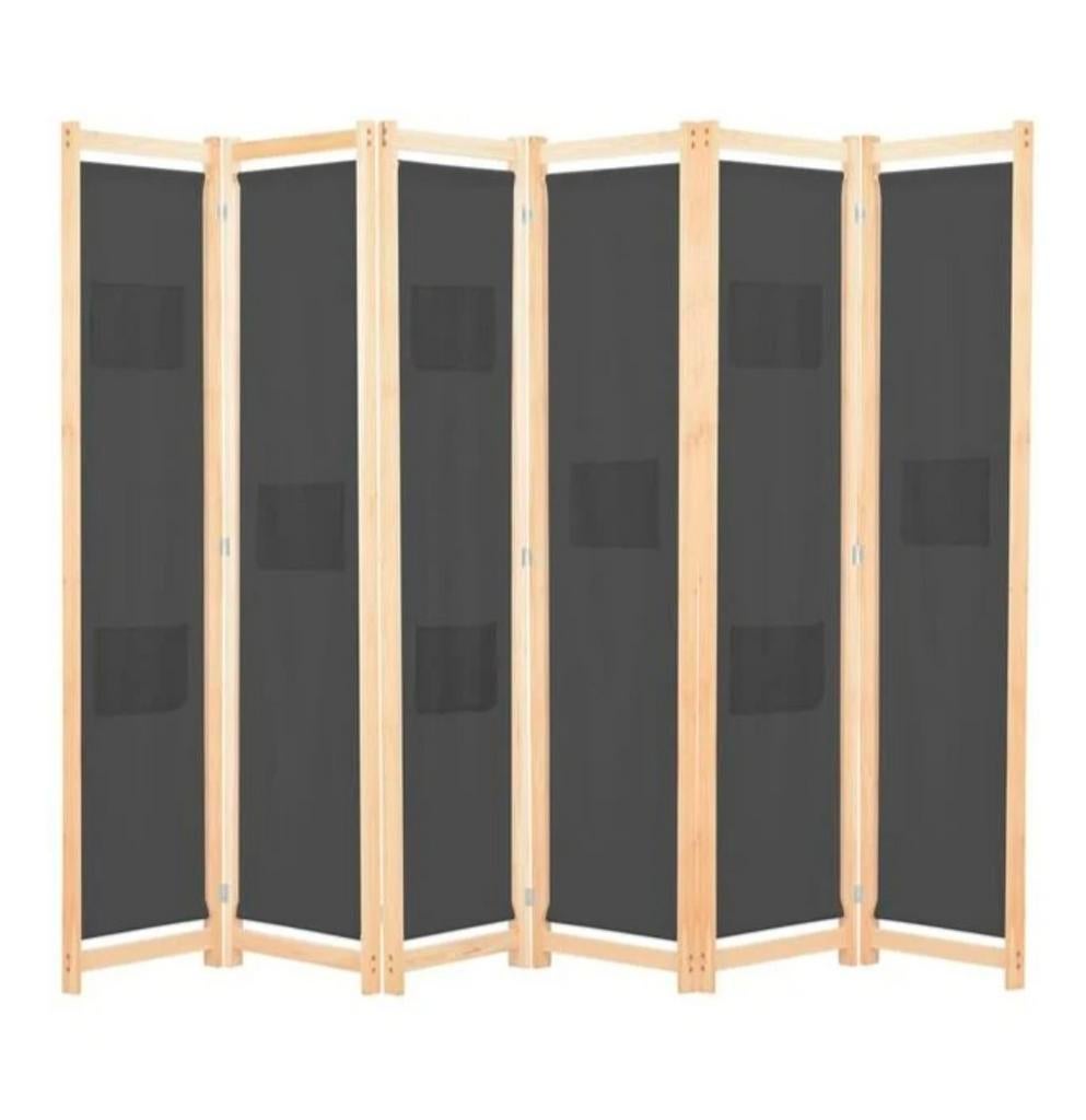 vidaXL Kamerscherm 6 panelen stof zwart/bruin - Zeer goed, Ophalen of Verzenden, Zo goed als nieuw