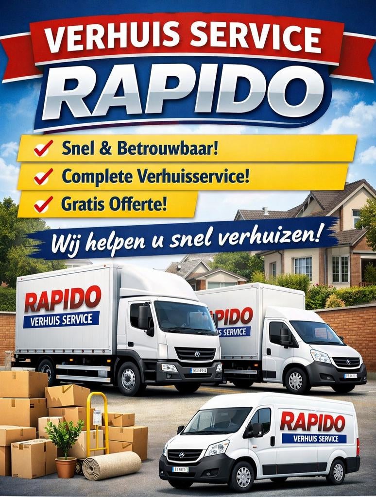 Verhuis service Rapido verantwoordelijk & vertrouwd., Diensten en Vakmensen, Verhuizers en Opslag