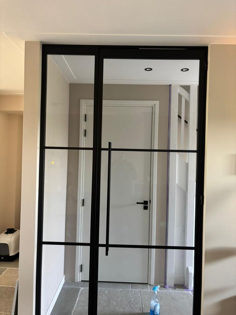 Stalen deur met zijpaneel, Ophalen, 215 cm of meer, Binnendeur, Glas
