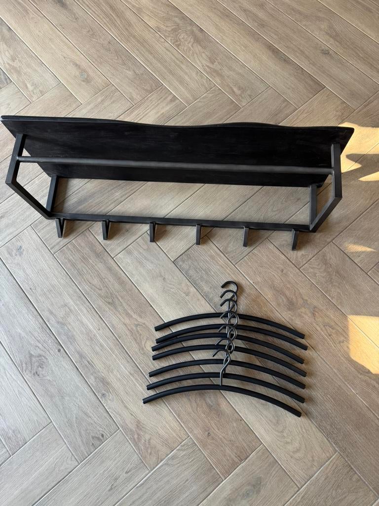 Kapstok hoedenplank / Massief acacia zwart 1 meter, Zo goed als nieuw, Minder dan 100 cm, Hout, Ophalen