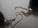 Zilveren oorbellen met zwart facet geslepen stenen nr.2193, Hangers, Verzenden, Zwart, Zo goed als nieuw