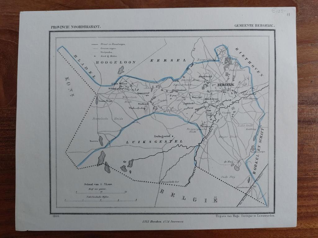 11 / Bergeijk - Luiksgestel Hoogeloon Litho uit 1866 Kuyper, Antiek en Kunst, Ophalen of Verzenden