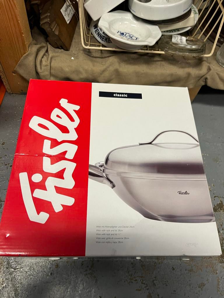 Fissler Classic Wok met rek en deksel 28cm, Overige typen, Ophalen of Verzenden, Metaal, Overige merken