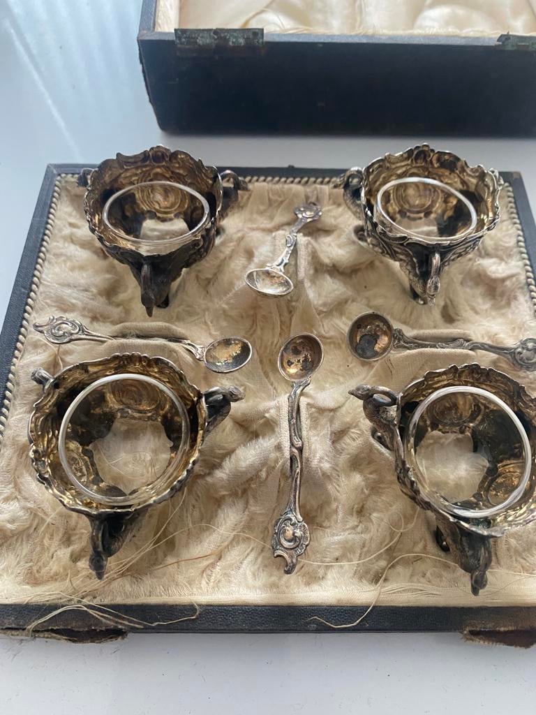 Art nouveau zilveren menage stel 800 met zwanenhalsjes, Ophalen of Verzenden, Goud