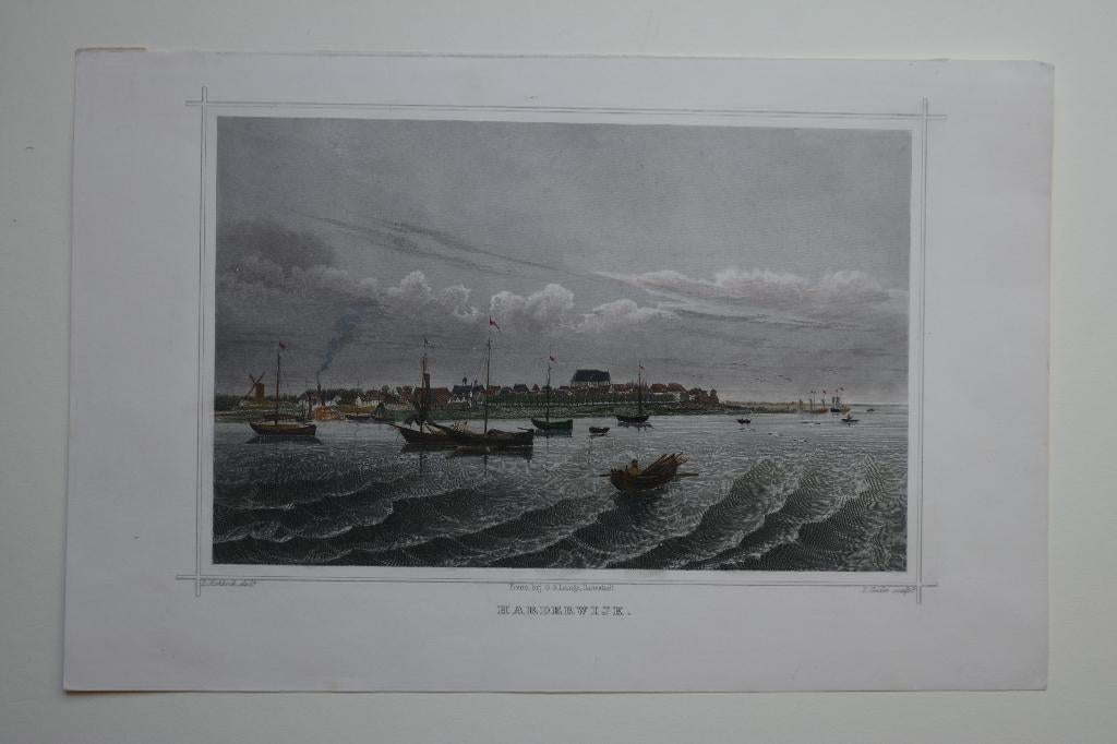 HARDERWIJK STAALGRAVURE 1858 GEZICHT OP DE STAD TERWEN EA1, Verzenden