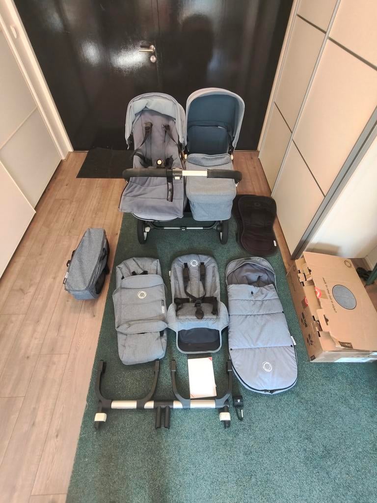 Bugaboo Donkey 2 Duo Kinderwagen Grijs/Blauw Complete Set, Ophalen