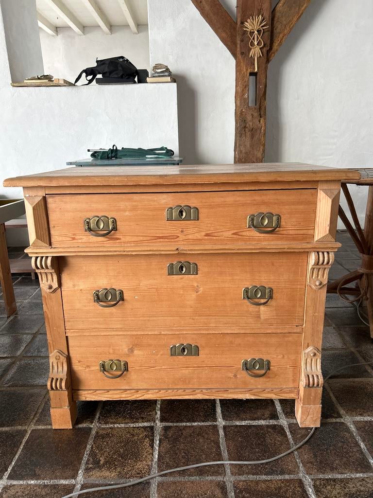 Vintage grenen commode / ladekast met 3 laden, Huis en Inrichting, Kasten | Ladekasten, Ophalen, Gebruikt, 50 tot 100 cm, 3 of 4 laden