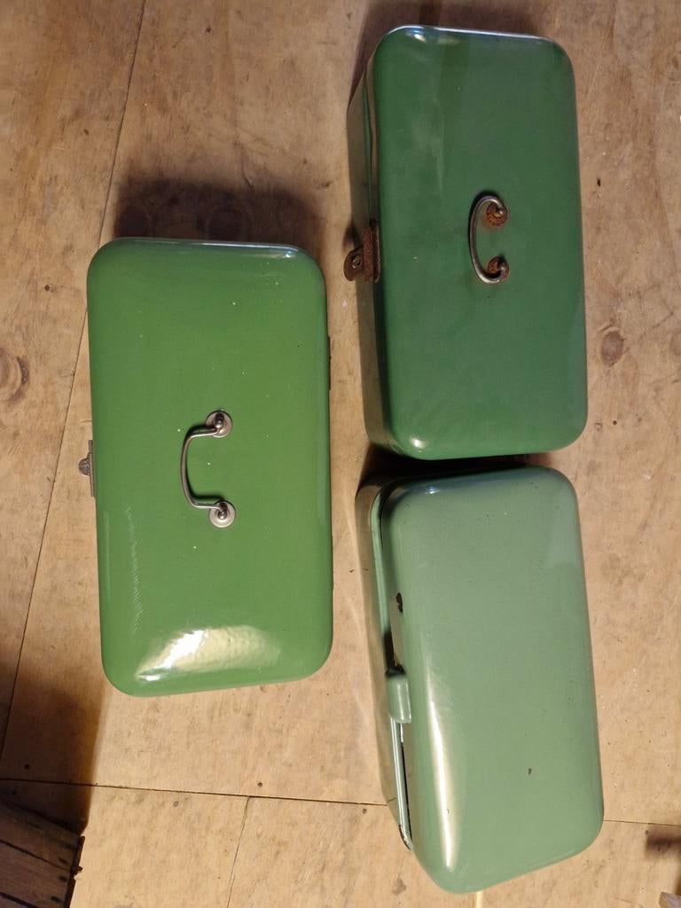 3 Emaille Broodtrommels - Vintage Groen, Antiek en Kunst, Ophalen