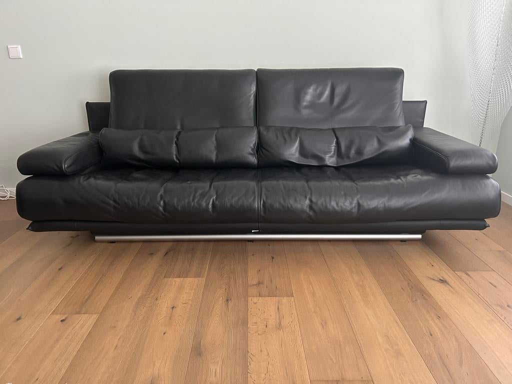 Rolf Benz zwart leren bank met verstelbare rugleuningen, Ophalen, Gebruikt, Overige maten, Leer