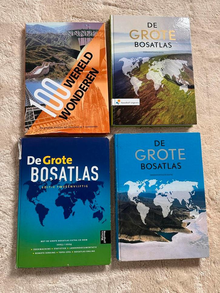 Bosatlassen en 100 Wereld Wonderen Boek, Boeken, Atlassen en Landkaarten, Gelezen, Bosatlas, Wereld, 2000 tot heden, Ophalen of Verzenden