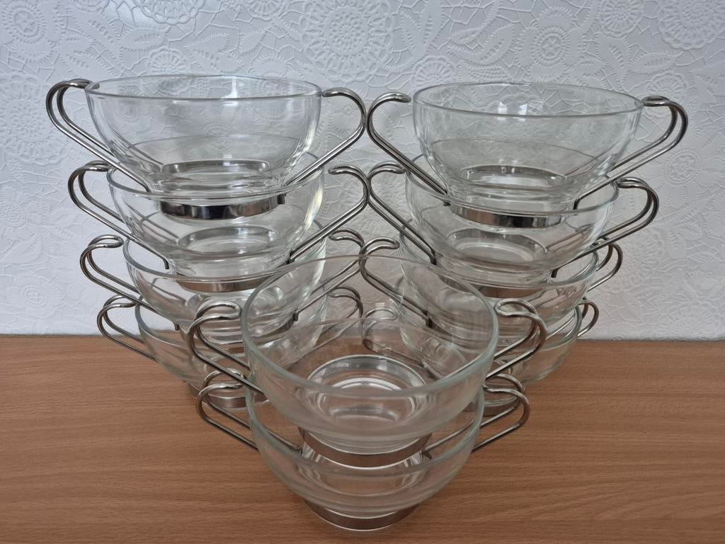 Set van 10 retro vintage Vitrosax Italy glazen soepkommen., Glas of Glazen, Ophalen of Verzenden, Overige stijlen, Glas