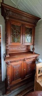 Antieke Mechelse Buffetkast met Glas-in-lood Ramen, Huis en Inrichting, Kasten | Buffetkasten, Ophalen, Glas, 100 tot 150 cm, 200 cm of meer