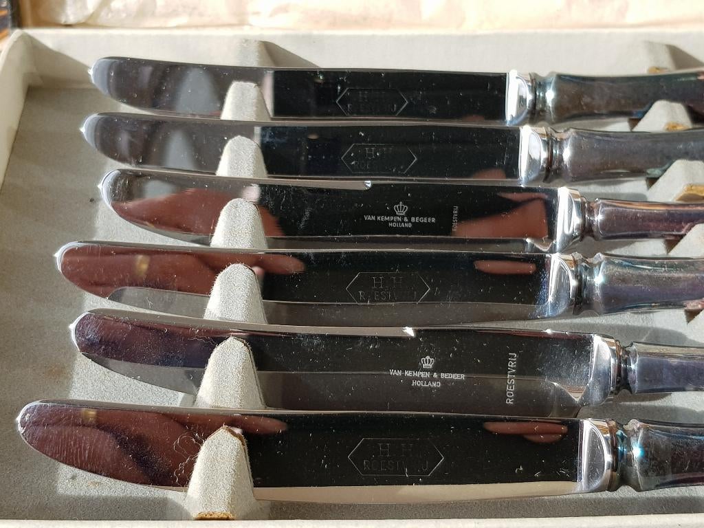 Zes mooie oude botermessen van Kempen & Begeer in de doos., Ophalen of Verzenden